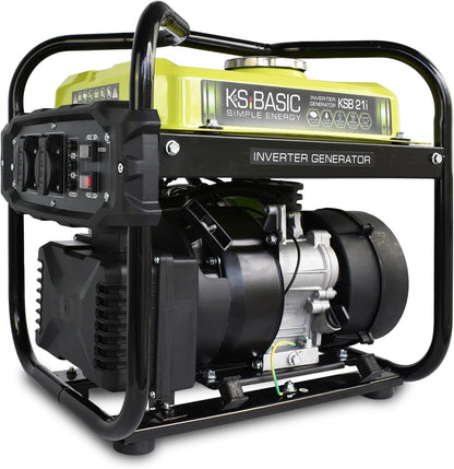 K&S Basic KSB 21i – 4-takt benzine-stroomgenerator, invertergenerator 2,9 pk met automatische spanningsregelaar, olietekort beveiliging, uitlaatgasnorm EURO V, 2000 W, 2 x 16 A (230 V) voor kamperen