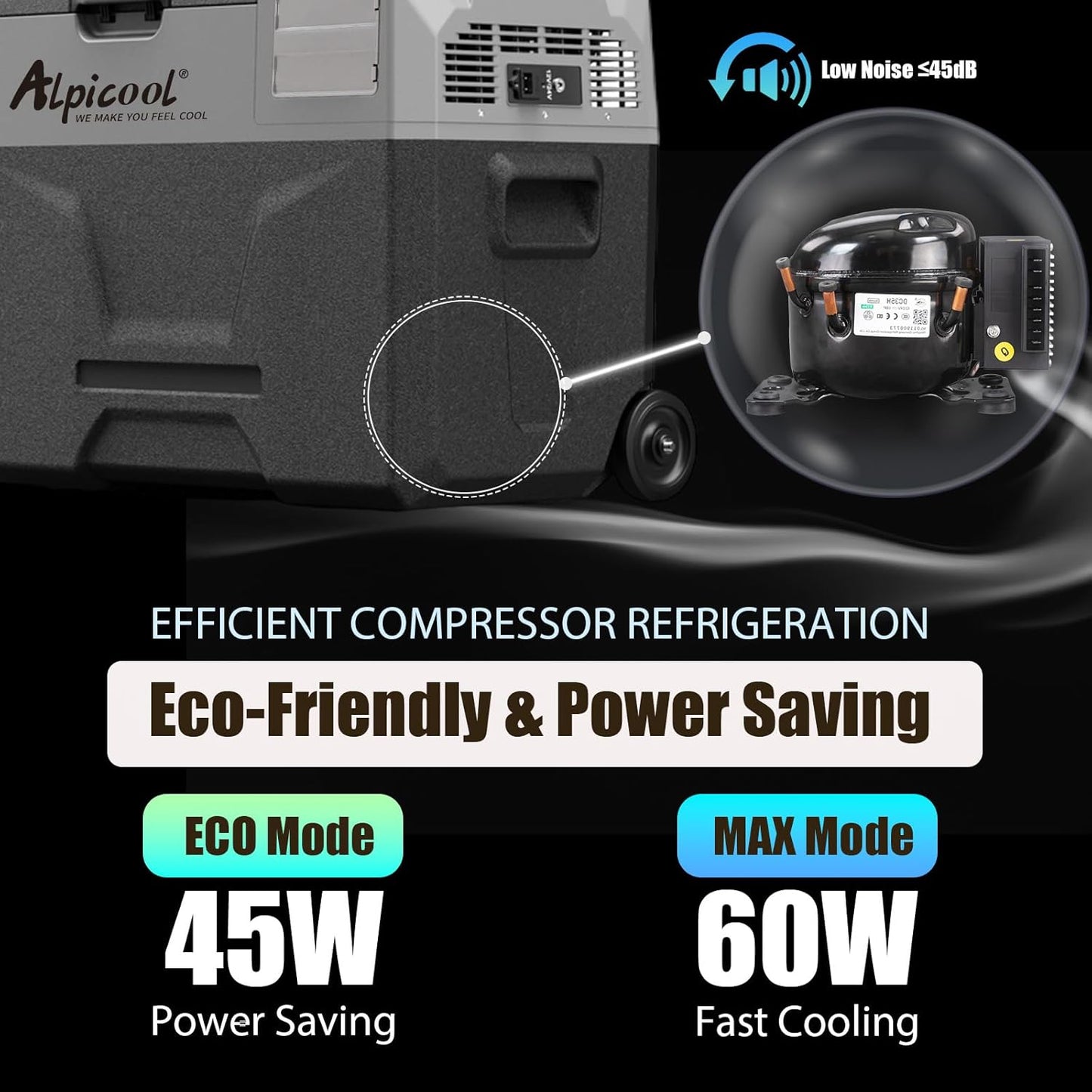 Alpicool ECX40 Compressorkoelbox, 40 liter, 12 V koelbox, elektrische draagbare auto-koelkast voor camping met USB-aansluiting, telescoopstang, wiel, oplaadbaar (batterij niet inbegrepen)