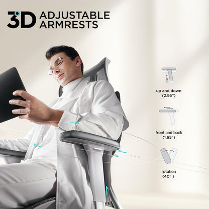 Hbada E3 Air Ergonomische Bureaustoel met 3-Zone Dynamische Lendensteun, 3D Verstelbare Hoofdsteun, 3D Verstelbare Armleuningen, Grijs
