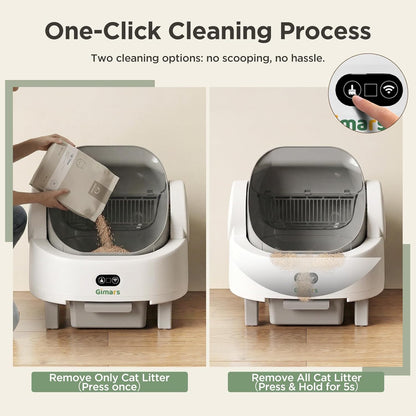 Gimars Open Top Design Zelfreinigende Kattenbak, Automatische Kattenbak voor Meerdere Katten & Senior Katten, App Control met Veiligheidssensoren, Lage Geur, Inclusief Vuilniszakken & Kattenbak, Wit