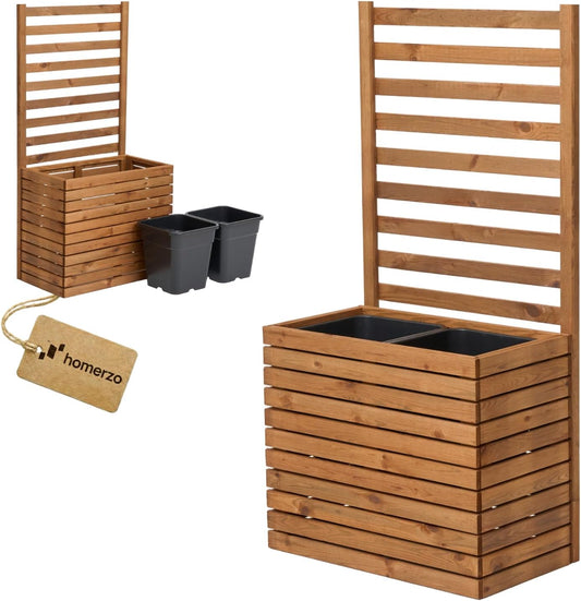 Trellis Trellis Trellis Planter with Planter, Wooden Flower Box for Garden, Balcony, Patio, Raised Bed with 18L Plastic Plant Insert (Horizontal Brown, 67 x 36 x 55 H130) - QUORE