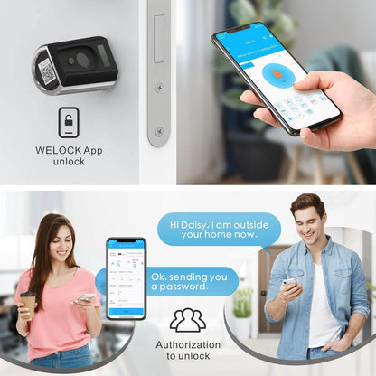 Welok Touch41 Deurslot, vingerafdruk met wifibox 3, elektronisch deurslot met RFID-kaart, bluetooth, wifi, afstandsbediening IP65, werkt met Alexa, verstelling voor deuren van 50-100 mm