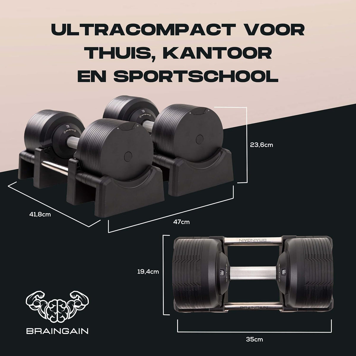 BRAINGAIN Adjustable Dumbbells - Versatile weights for strength training at home - QUORE