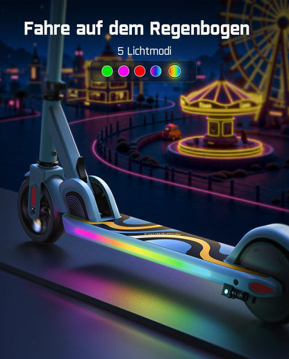FanttikRide C9 Pro Elektrische step voor kinderen van 8-12 jaar, kleurrijke regenboogverlichting, 8/12/16 km/u, 8 km bereik, led-display, in hoogte verstelbaar, opvouwbaar, voor jongens en meisjes