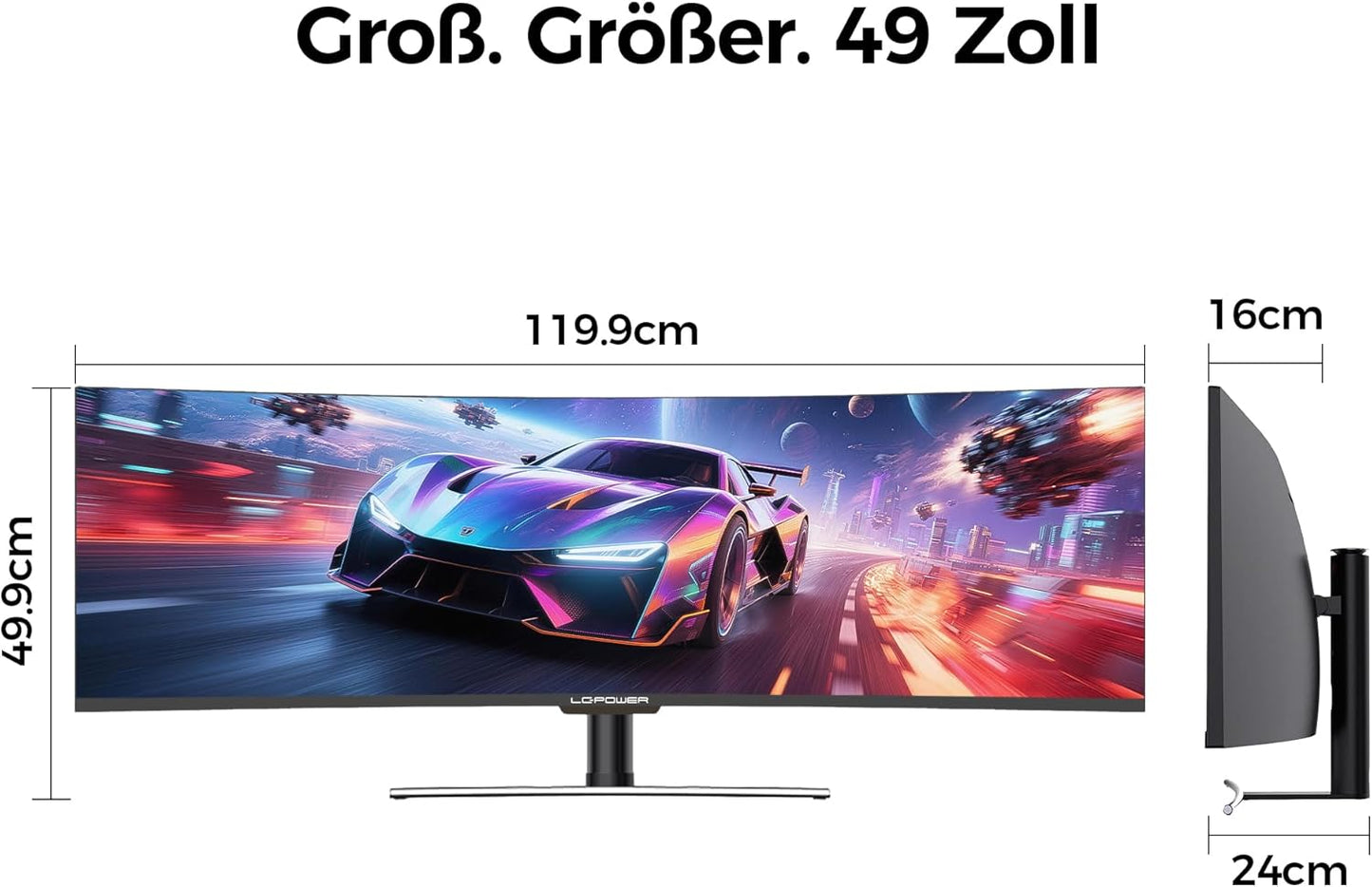 LC-Power LC-M49-DFHD-144-C-Q Ultrawide Gaming-Monitor, gebogen, 49 inch (1500R, QLED-VA, 144Hz, DFHD 3840 x 1080, AMD FreeSync™ Premium, HDR 400, levendige kleuren)