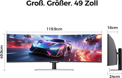 LC-Power LC-M49-DFHD-144-C-Q Ultrawide Gaming-Monitor, gebogen, 49 inch (1500R, QLED-VA, 144Hz, DFHD 3840 x 1080, AMD FreeSync™ Premium, HDR 400, levendige kleuren)