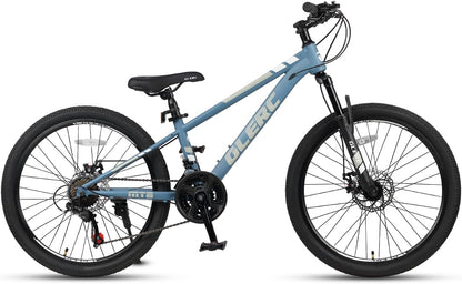 Glerc Skyline Kinder Mountainbike voor Jongens en Meisjes, 24 Inch Kinderfiets voor Jeugd van 10 11 12 13 14 15 16 17 18 Jaar, 21 Versnellingen Fiets met Voorvering en Schijfremmen, Blauw