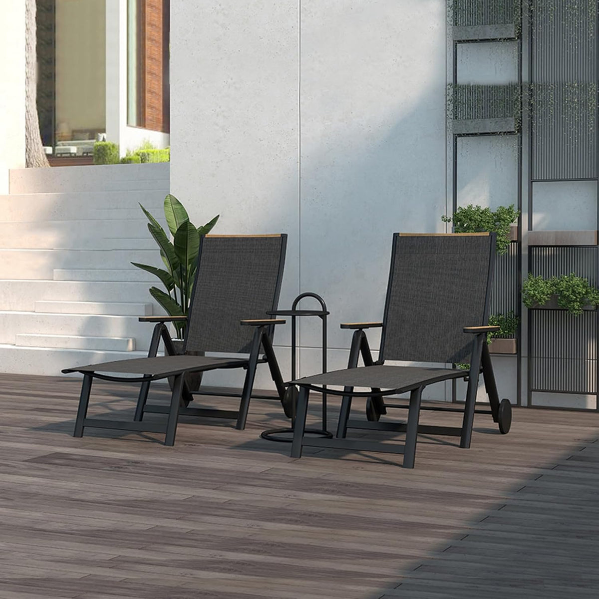 Grand patio Ligstoel, inklapbaar, aluminium ligstoel met 6-voudig verstelbaar, mesh-weefsel, weerbestendig, relaxstoel voor balkon, terras (zwart)
