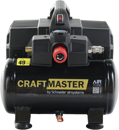 SCHNEIDER CRAFTMASTER, stille, draagbare, olievrije compressor, tank van 6 liter, maximale druk: 8 bar, vermogen: 0,75 pk, geluidsniveau: 49 dB LwA