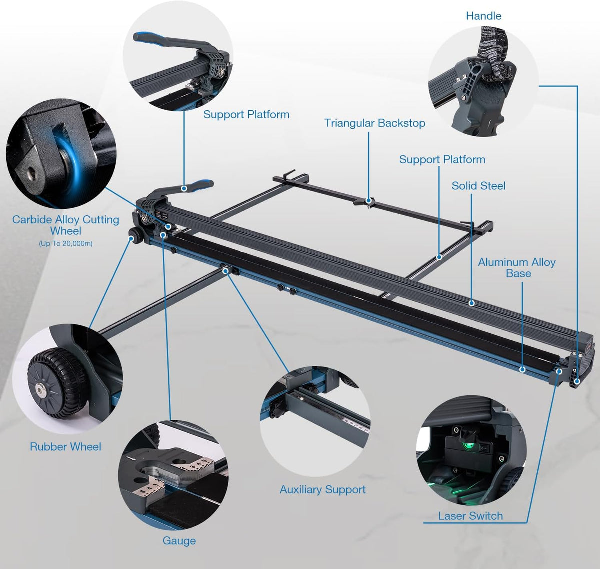 KATSU Tools Professionele handmatige tegelsnijder 71 inch 1800 mm - aluminiumlegering - lasergids - rubberen wielen - gemakkelijk verplaatsen - precisie snijden grote muur vloer porseleinen tegel