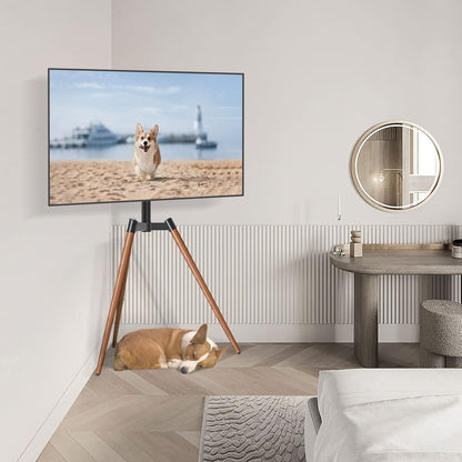 Tv vloerstandaard met statief – Bruin – Tv voet – Tv standaard – Televisiestandaard – Televisiestatief – Draaibaar en in hoogte verstelbaar – Geschikt voor 32 tot 65 inch en VESA 100x100 tot 400x400