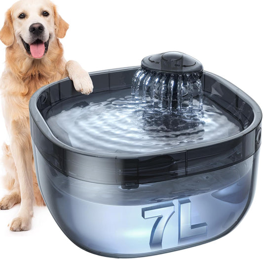 FEELNEEDY 7L/1.8Gal Dog Water Fountain, Pet Water Fountain with 2 Replacement Filters, Ultra Silent Pump for Multiple Pets, LED Indicator Light - QUORE