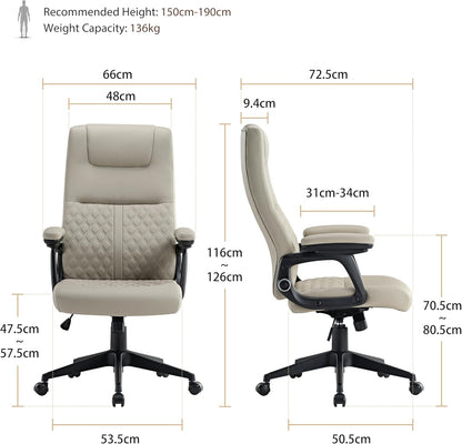 PU Lederen Bureaustoel – Ergonomische Bureaustoel – Executive Stoel – Comfortabele Werkstoel – Bureaustoel Met Lendensteun – Verstelbare Rugleuning 90-135° – Gewatteerde Armleuningen