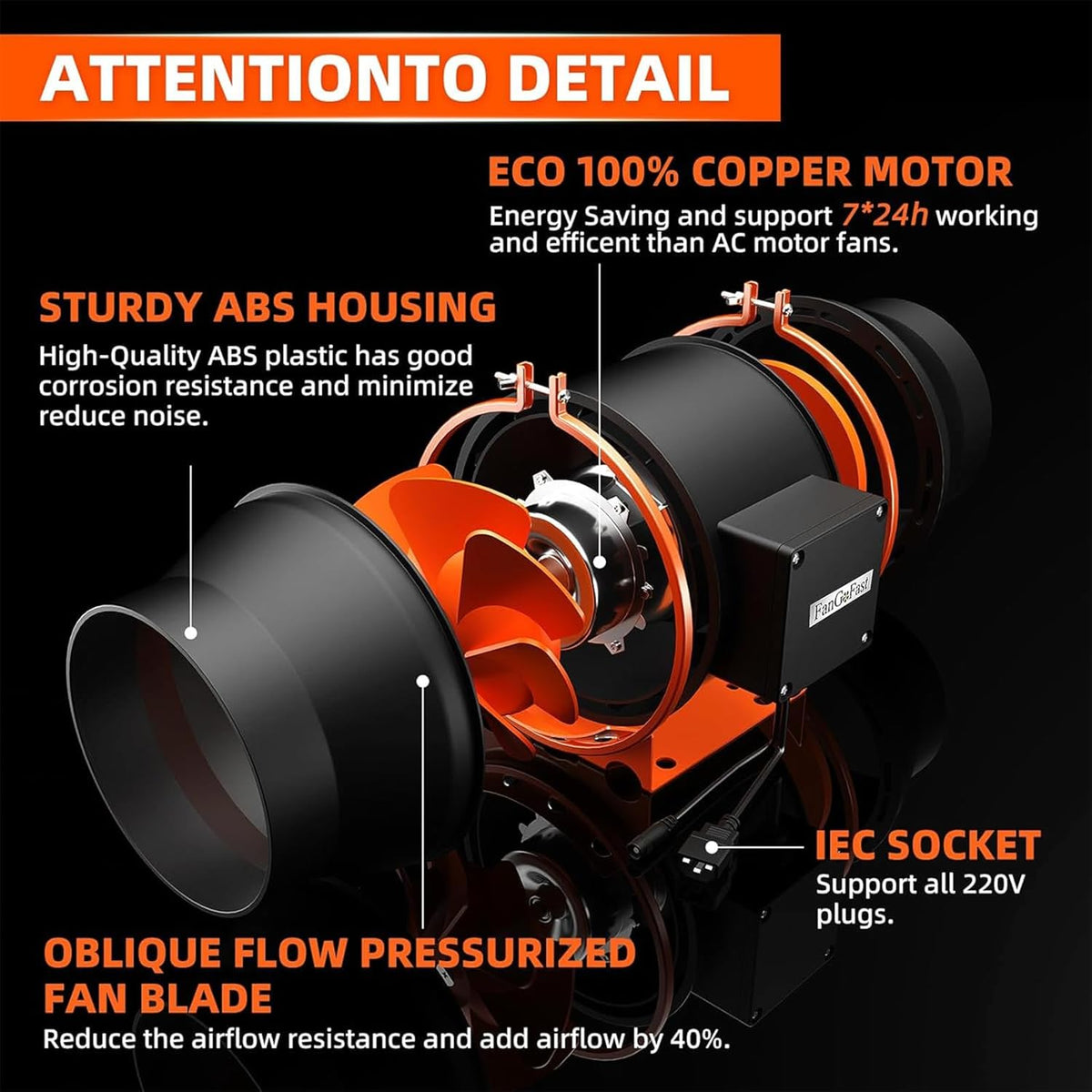 FanGoFast Buisventilator, 200 mm, met variabele snelheidscontrole, rookafzuiging, inline afvoerventilator, ideale buisventilator met IEC-stopcontact voor ventilatie en afvoerlucht