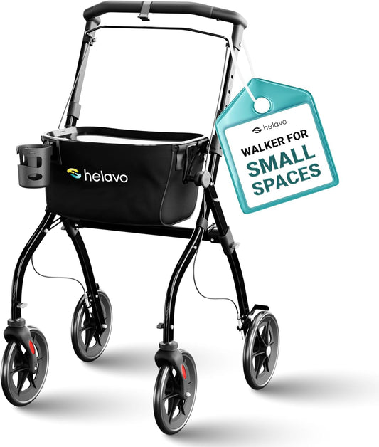 HELAVO slim rollator voor thuis - Lichtgewicht en opvouwbare rollator voor thuis met dienblad