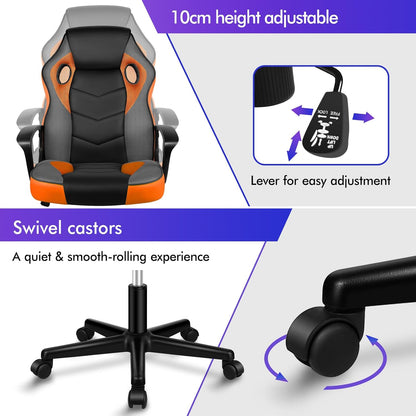 ALFORDSON Gamingstoel, PC-computer racestoel, ergonomische draaibare bureaustoel met wielen, gemaakt van PU-leer en stof, oranje, geschikt voor thuisgebruik