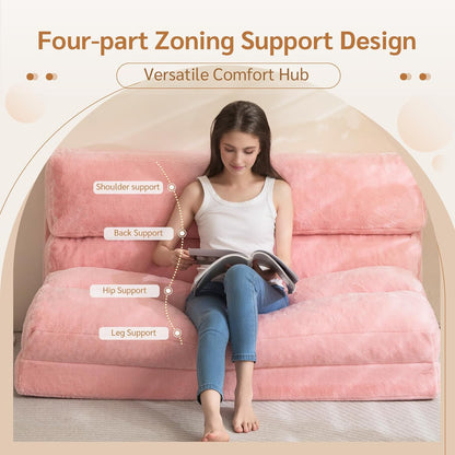 MAXYOYO Bean Bag Bed, Folding Sofa Bed, Floor Mattress for Adults, Extra Thick 6-Way Folding Floor Sofa, Floor Sofa for Bedroom and Living Room, Pink, 75 x 240 cm