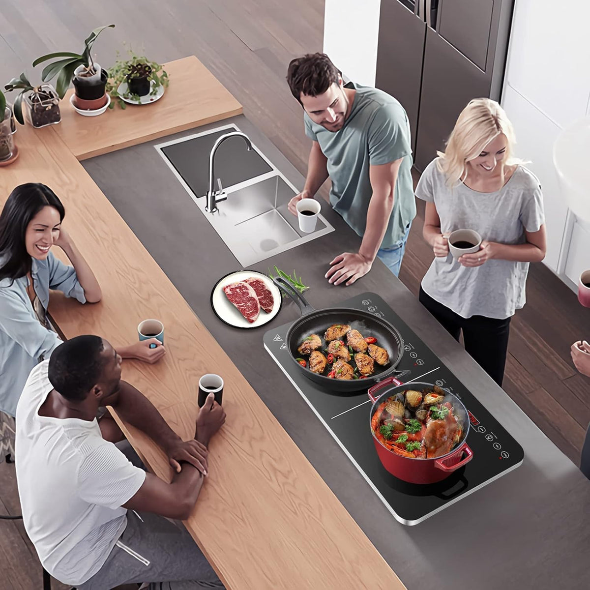 Aobosi Inductiekookplaat, dubbele inductiekookplaat, draagbare kookplaat, sensor-touch-bediening en kristalglasplaat, 3500 watt, timerfunctie