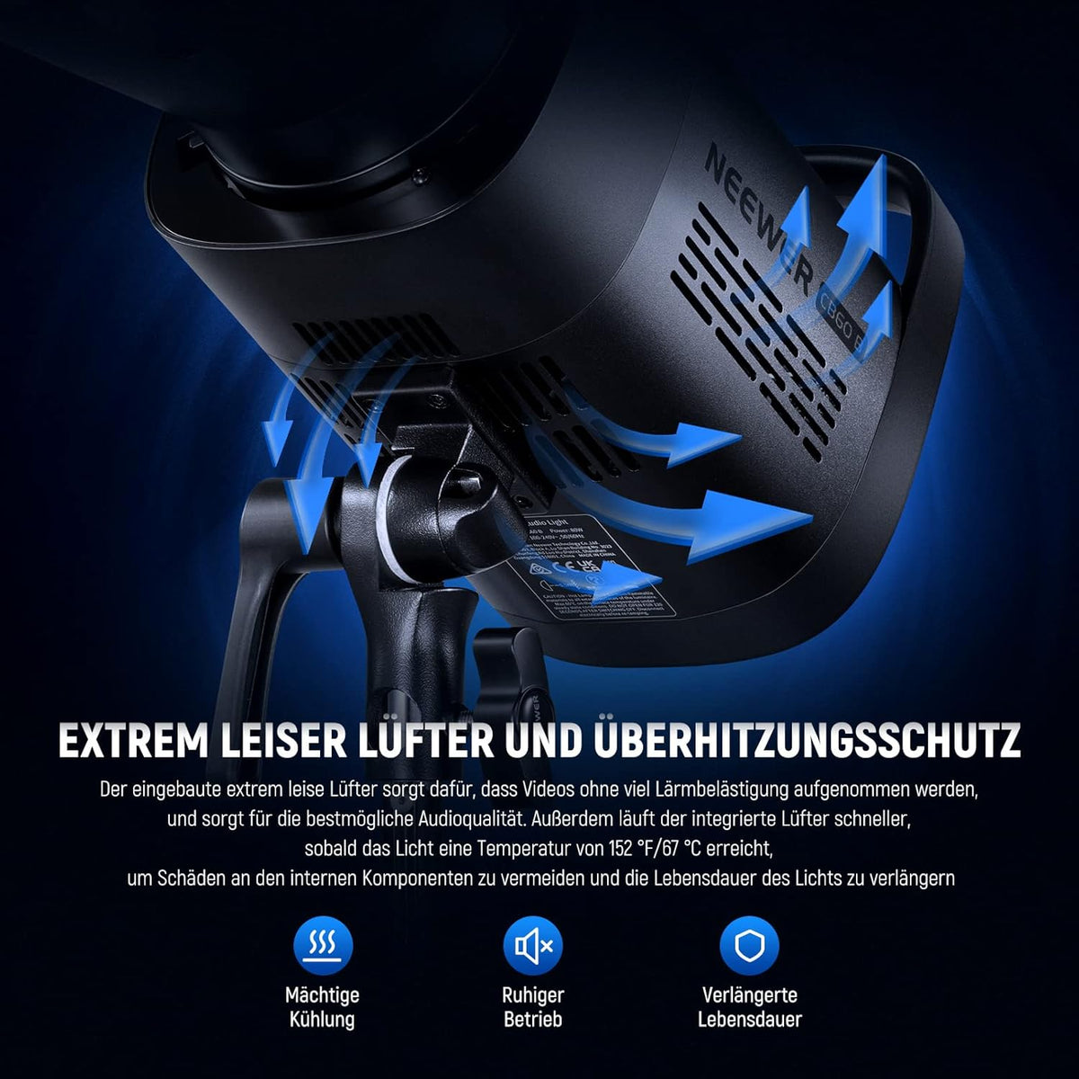 NEEWER CB60B 70W LED videolamp studiolicht 2,4G/APP bediening, COB Bi-Color Studio continu licht 2700K-6500K 34000Lux@1m/CCT modus/CRI97+/12 scènes Bowens houder voor fotografie videoverlichting