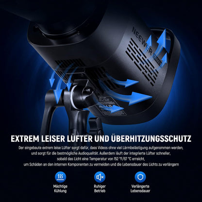 NEEWER CB60B 70W LED videolamp studiolicht 2,4G/APP bediening, COB Bi-Color Studio continu licht 2700K-6500K 34000Lux@1m/CCT modus/CRI97+/12 scènes Bowens houder voor fotografie videoverlichting