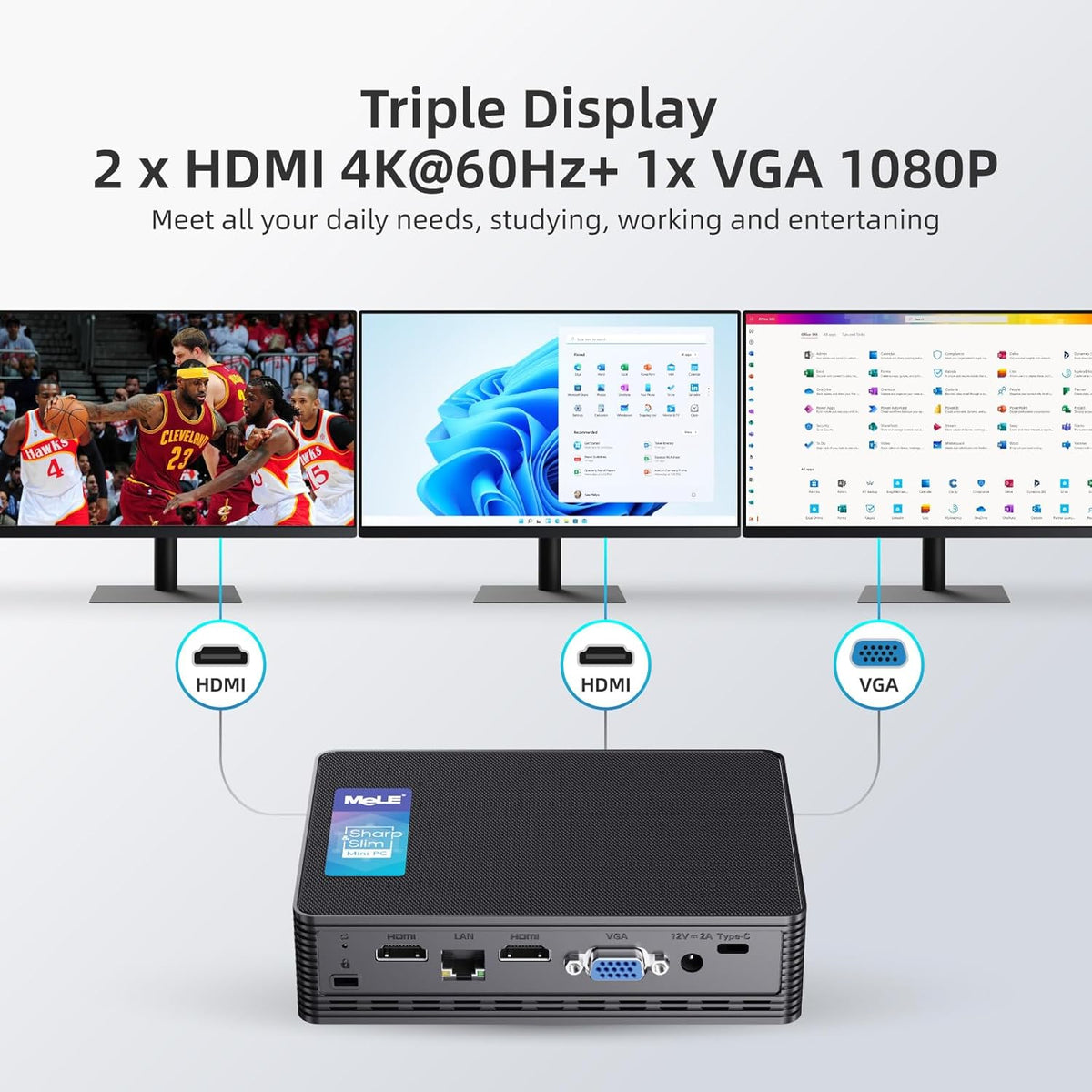 MeLE QuieterHD3 Fanless Mini PC N5105 Windows 11 Pro Micro Computer 16GB 512GB Small Desktop Three Monitor 4K with Ethernet PXE Unlock BIOS Auto Power on Industrial IoT Business Digital Signage - QUORE