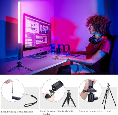 Led-videolamp – 2 stuks RGB videolichtstaaf, led video licht, handheld fotografie licht, camera licht – Met statieven 0,75 m tot 2,08 m – 1000 lumen, instelbare kleurtemperatuur 3000 K tot 6000 K