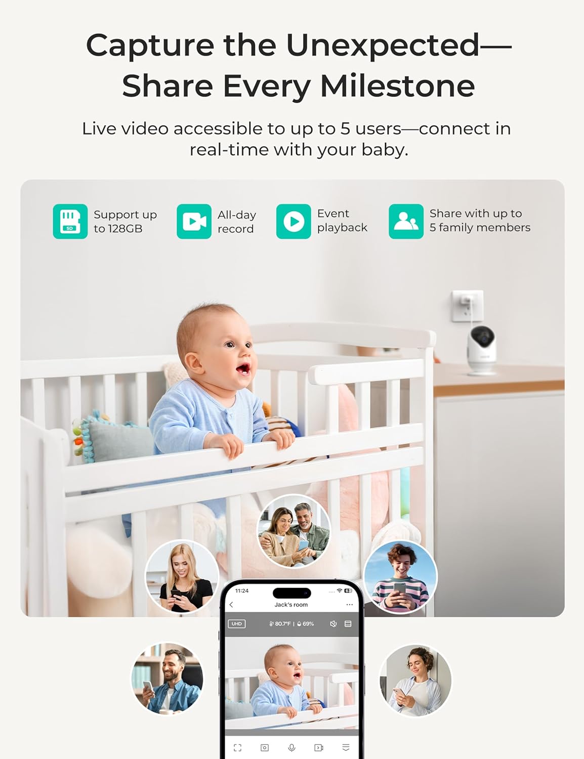 Dr.Care VistaView Lite Smart WiFi Baby Monitor en 2 camera's, 4 inch display 720P, camera 1080P, app, bewegingswaarschuwingen, nachtzicht, batterij 3000 mAh, bidirectionele audio, bereik 390 m.