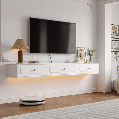 Retro drijvende tv-console met 3 deuren, 47" hoogglans drijvende tv-standaard, wandgemonteerde tv-kast, hedendaagse drijvende mediaconsole voor onder tv-opslag, woonkamer, slaapkamer (wit)