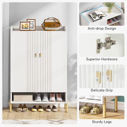 Tribesigns Shoe Cabinet Storage Entrance: Slim 6-Layer Shoe Organizer Cabinet with Adjustable Shelves, Free Standing Wooden Shoe Rack with Doors for Entrance, Hallway, Living Room - White