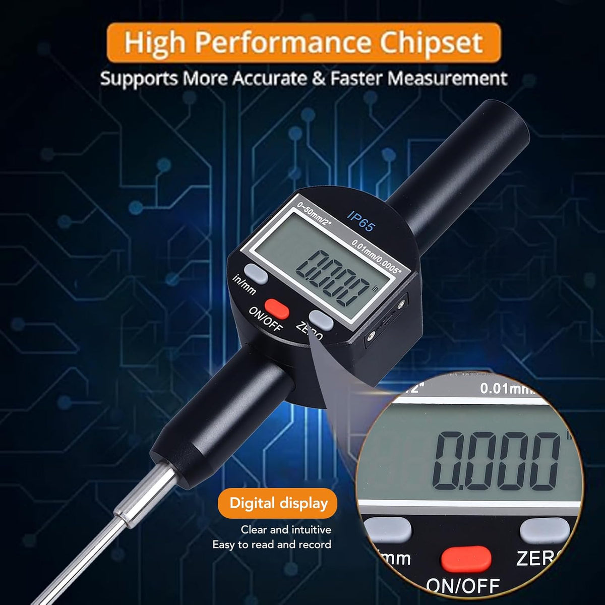 Digitale Die DIAL -indicator 0,01 Mm 0,0005in Resolutie 0 Tot 50 Mm 2in Bereik IP65 Waterdichte Elektronische Kiezer Testmeter