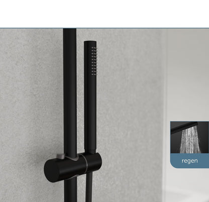 Douche Systeem – Douche Set – Douchekolom – Regendouche – Thermostaatkraan – Mat Zwart – Regendouchekop 25 cm – Verstelbare Handdouche