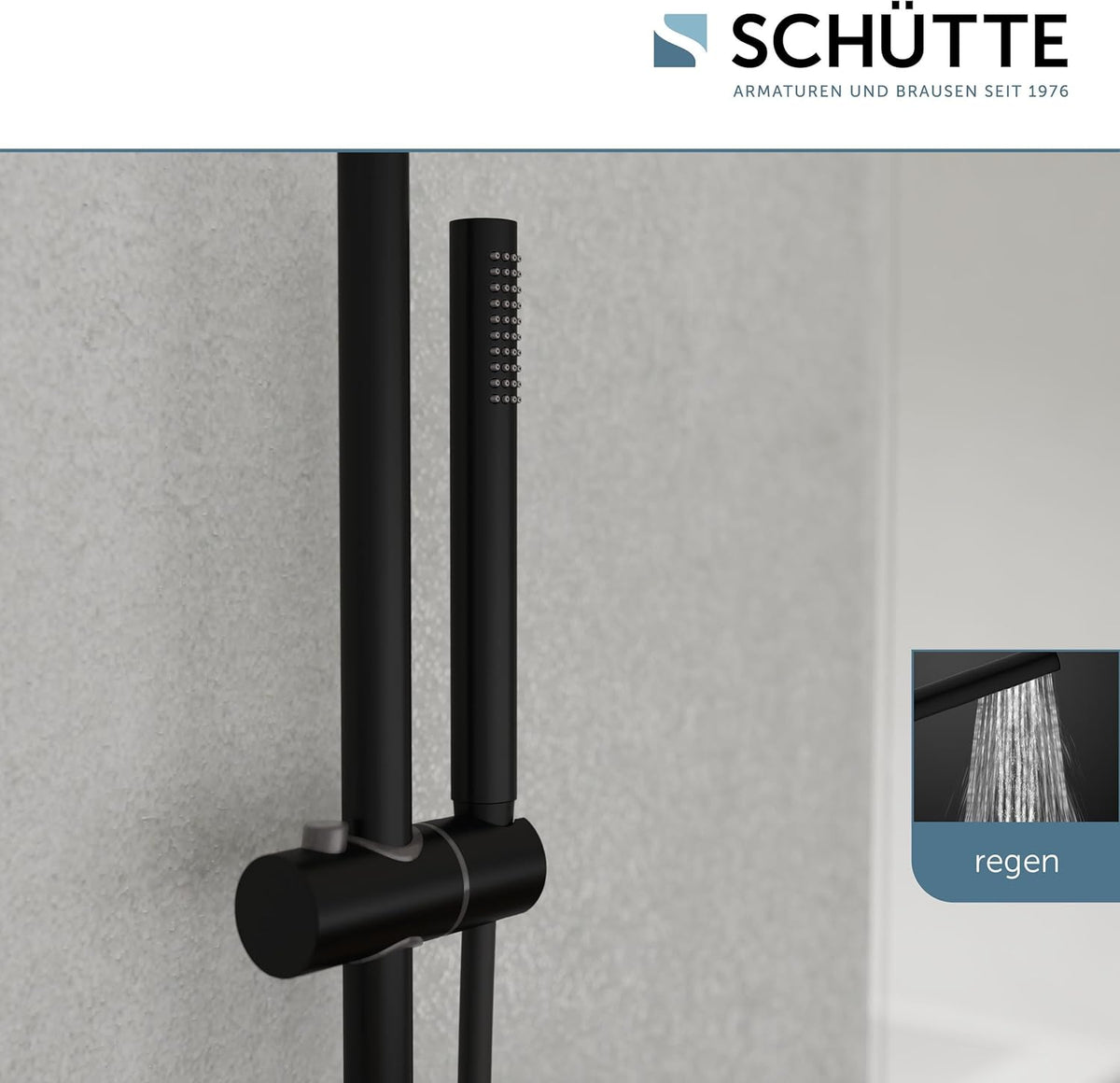 SCHÜTTE AQUADUCT Douchesysteem met thermostaat, doucheset met grote regendouche (diameter 25 cm) en verstelbare handdouche, doucheset met douchestang, douche met kraan, douchezuil, douchepaneel, zwart