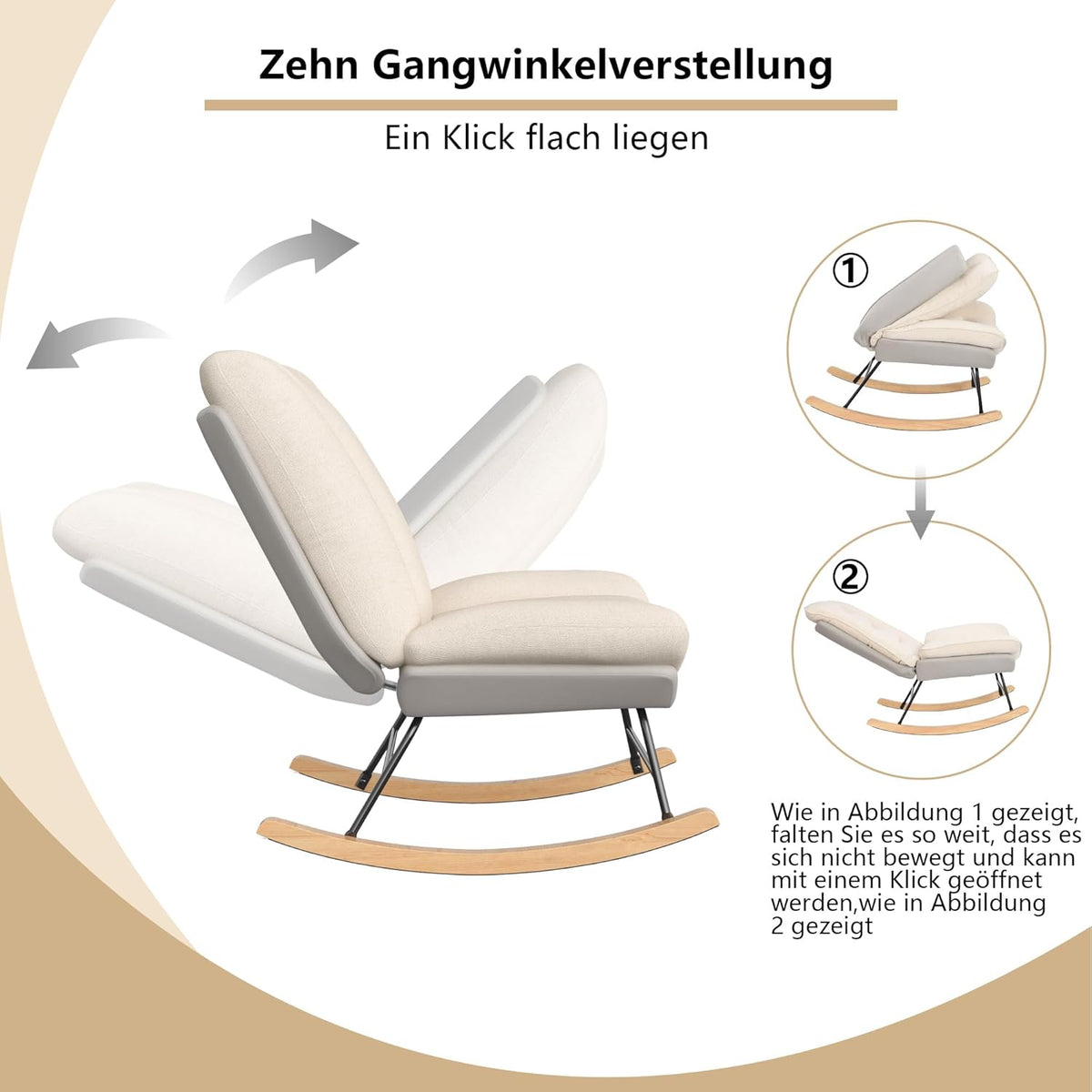 Elegant High Back Rocking Chair Living Room Chair Accent Chair Bedroom Armchair Rocking Chair Relax Chair for Living Room Office (Five Speed Setting