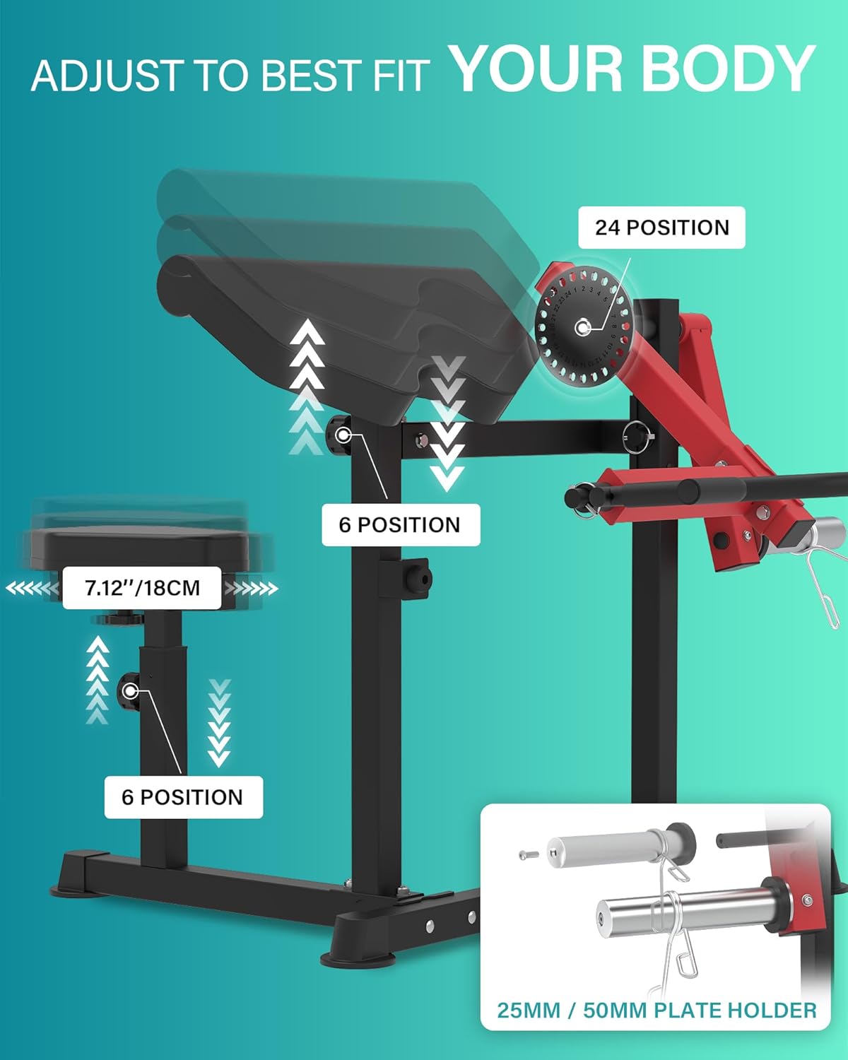 HVO Biceps en Triceps bank: 2-in-1 Verstelbaar Trainingsapparaat voor Biceps Curls en Triceps Extensions – Preacher Curl Bank voor Thuis – Rood