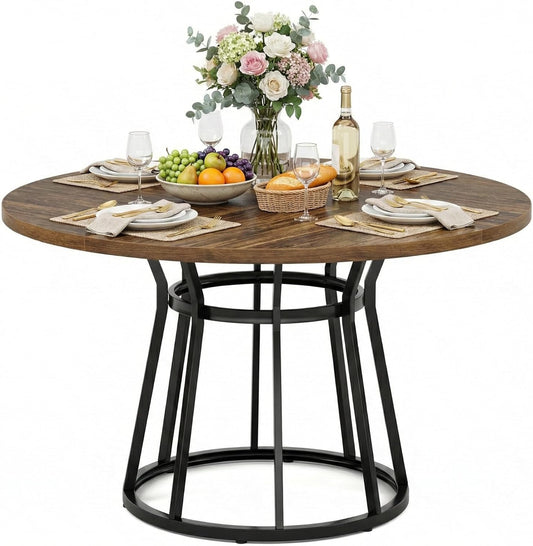 Ronde Eettafel – Eettafel Rond – Keukentafel – Ontbijttafel – Tafel 120 cm – Robuust Metalen Onderstel – 4 Personen