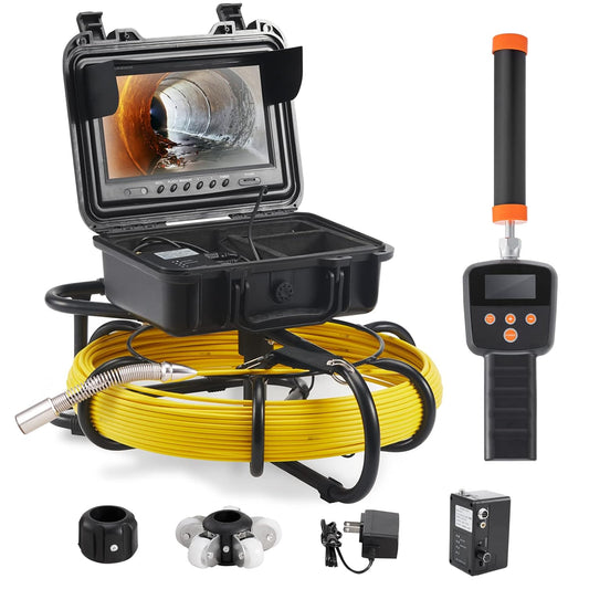 VEVOR Inspectiecamera, 9 inch, 50 m, buiscamera, 720p, kanaalcamera, 512 Hz, endoscoopcamera, 12 V, 4500 mAh lithiumbatterij, 6 uur, buisinspectiecamera, IP68, voor rioleringen, rioleringen,
