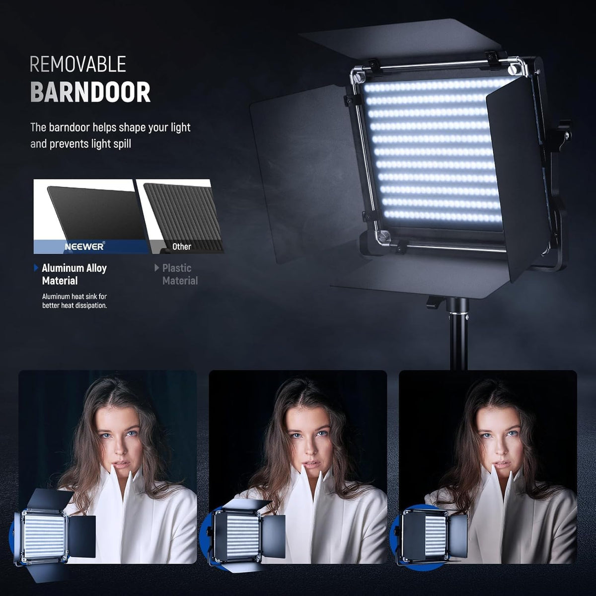 NEEWER Bicolor Barndoors Led-videolamp met statief, professioneel videopaneel, met 660 leds, 3200K-5600K, 3300lx/1m, dimbaar, CRI96+, voor video-opnames, streaming en fotografie, NL660