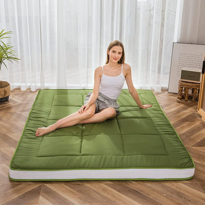 Maxyoyo Futon matras, gewatteerde Japanse vloermatras, gewatteerd, extra dik opvouwbaar slaapkussen, ademend vloerligbed, logeerbed (groen, eenpersoons)