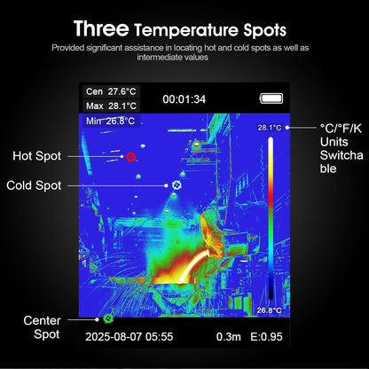 Handheld warmtebeeldcamera, 96 x 96 IR thermische beeldcamera, 25 Hz TISR 240 x 240, -20 °C tot 550 °C, NETD ≤60 mK, infrarood camera, thermocamera voor HVAC, huisonderhoud, lekkageinspectie