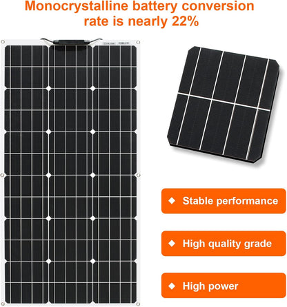 Flexibele Zonnemodule 200W Kit 2×100W 18V Fotovoltaïsche module eenkristal 20A-controller, voor het opladen van 12V-batterijen - stacaravans, caravans, boten, daken (200)