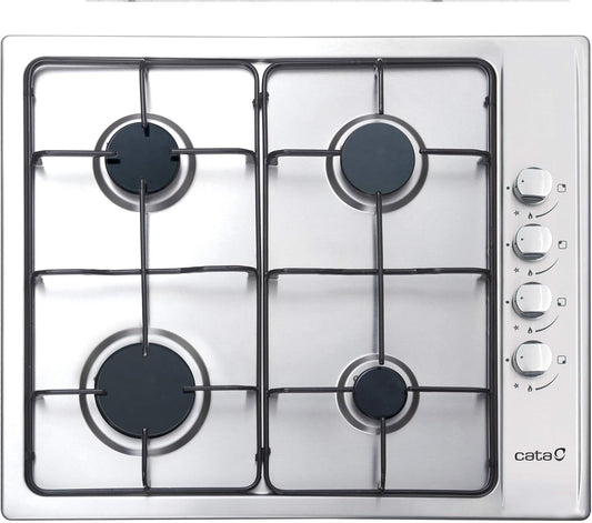 Gaskookplaat – Gasfornuis – Kookplaat – Gaspitten – 4 Branders – 58 cm Breedte – 7,5 kW Vermogen – Geëmailleerde Pannendragers – Elektrische Ontsteking – Inclusief Butaangas Injectiemondjes