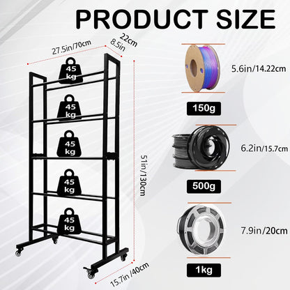 Filamenthouder 3D-printer – Filamentrek – Spoelhouder – Opbergrek – Filament Organizer – 5 Niveaus Metalen Rek – Draagvermogen 45 kg Per Niveau – Voor 40 Spoelen Tot 1 Kg
