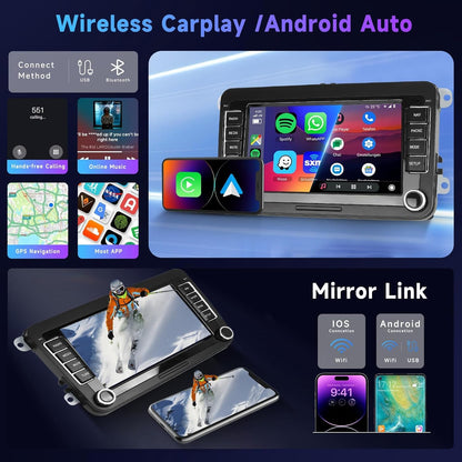 4G & 64G 7" autoradio Bluetooth voor VW Golf 5 6 Polo Passat Skoda Touran Seat Draadloos Carplay Android Auto, WiFi GPS Navi HiFi RDS/FM Radio 2 din met AHD achteruitrijcamera/DVR/Canbus