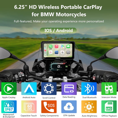 Motorfiets Scherm – Motorfiets Display – Motor GPS – Draadloos Dashboard – Touchscreen Navigatie – 7 Inch Waterdicht – Draadloze CarPlay & Android Auto