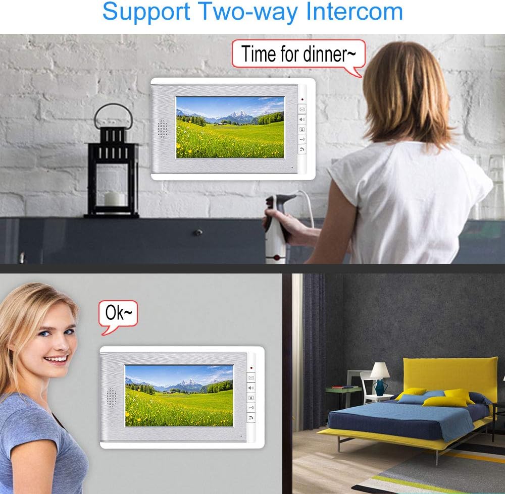 2 Monitor Home Intercom Video Deurtelefoon RFID Camera Toegangscontrole Systeem 7 '' TFT Kleurenschermen Ondersteuning EM Unlocking + 10st ID Blauwe Keyfob