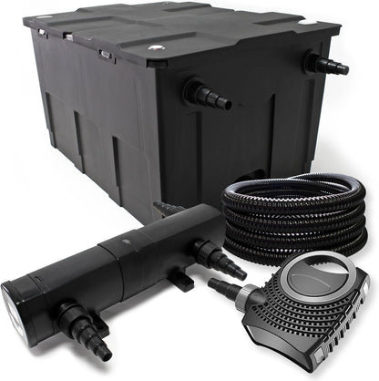 Vijverfilterset 60.000l, UVC-vijverzuiveraar 24W, pomp 80W, slang, skimmer en fonteinpomp