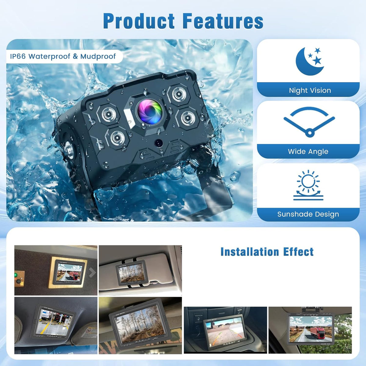 Achteruitrijcamera, 2 camera's, 7 inch, IPS-monitor, AHD-camera, waterdicht, nachtzicht, kabel voor achteruitrijcamera, back-upcamera, parkeerhulp voor vrachtwagen, aanhanger, bus, bestelwagen