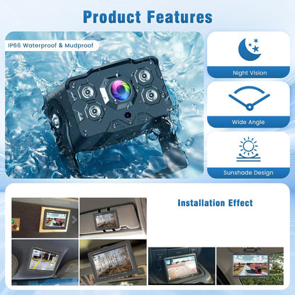 Achteruitrijcamera, 2 camera's, 7 inch, IPS-monitor, AHD-camera, waterdicht, nachtzicht, kabel voor achteruitrijcamera, back-upcamera, parkeerhulp voor vrachtwagen, aanhanger, bus, bestelwagen