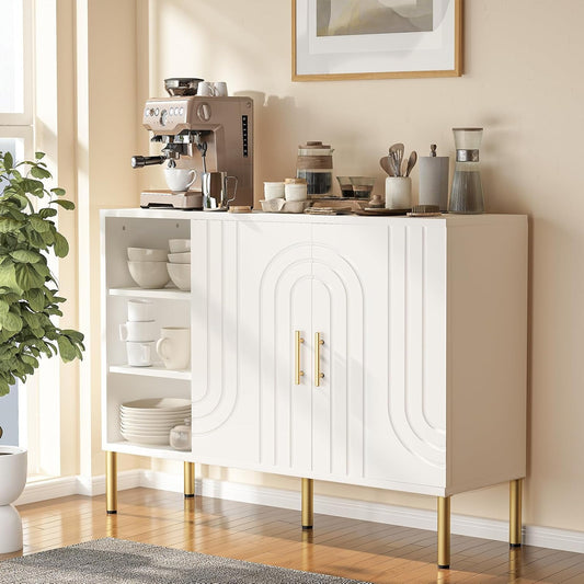 Sideboard – Dressoir – Opbergkast – Kast – Meubel – Crèmekleurig – Gebogen Textuur – 110x35x82 cm – Stevige Constructie