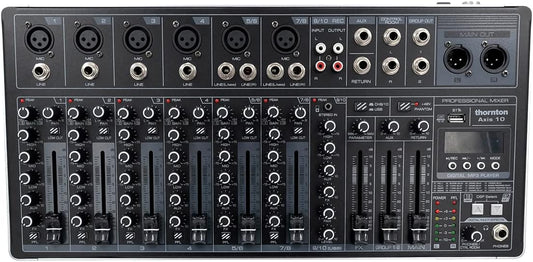 Thornton Axis 10-10-kanaals mixer met ingebouwde 2-kanaals USB-geluidskaart, effecten, Bluetooth en mp3-spele